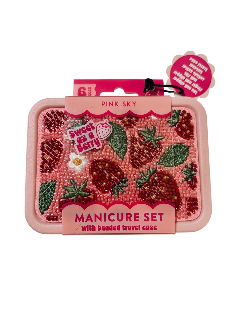 Pink Sky Sweet as a Berry Pink Manicure Set with Beaded Travel Case